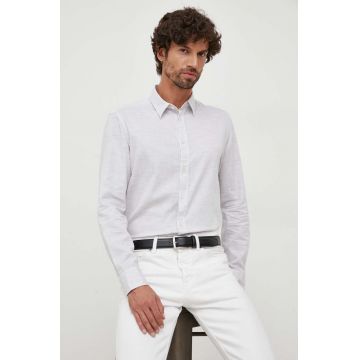 United Colors of Benetton camasa din bumbac barbati, culoarea gri, cu guler clasic, regular