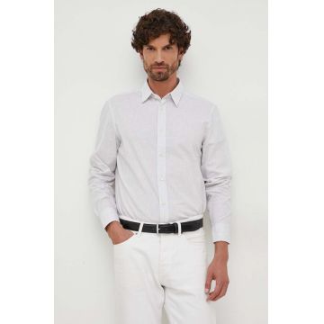 United Colors of Benetton camasa din bumbac barbati, culoarea gri, cu guler clasic, regular