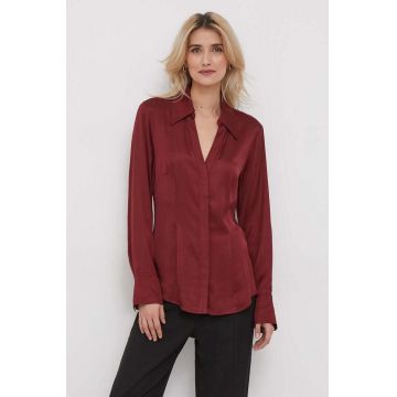 United Colors of Benetton camasa femei, culoarea bordo, cu guler clasic, regular
