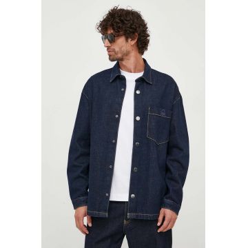 United Colors of Benetton camasa jeans barbati, culoarea albastru marin, cu guler clasic, relaxed
