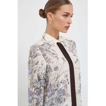 Weekend Max Mara camasa de matase culoarea bej, cu guler clasic, regular