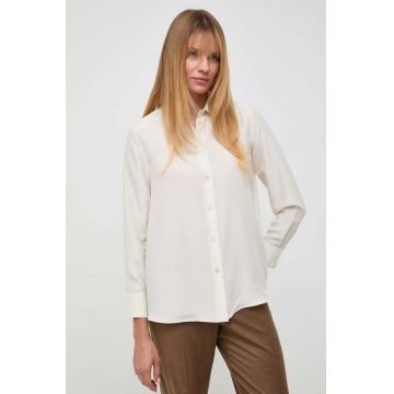 Weekend Max Mara camasa de matase culoarea bej, cu guler clasic, regular