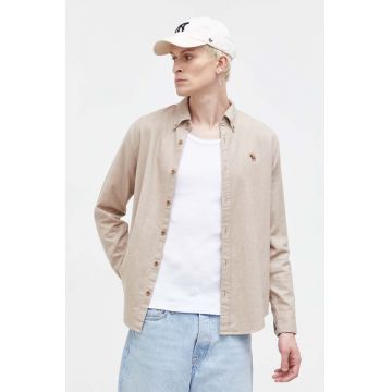 Abercrombie & Fitch camasa din bumbac barbati, culoarea bej, cu guler button-down, regular