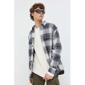 Abercrombie & Fitch camasa din bumbac barbati, culoarea gri, cu guler clasic, relaxed