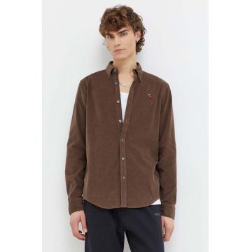 Abercrombie & Fitch camasa din velur culoarea maro, cu guler button-down, regular