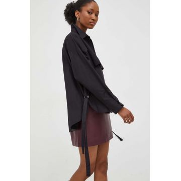 Answear Lab camasa din bumbac femei, culoarea negru, cu guler clasic, relaxed