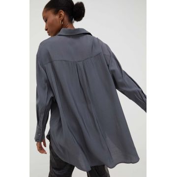 Answear Lab camasa femei, culoarea gri, cu guler clasic, relaxed