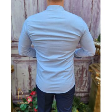 Cămașă bleu de bărbați, guler tunica, textura in - CR87
