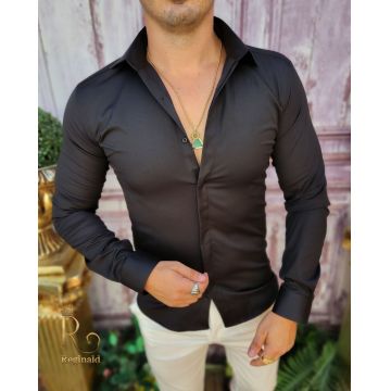 Cămașă de bărbați, Slim Fit, Neagra cu butoni- CR76
