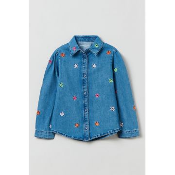 Camasa de denim cu broderie florala