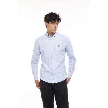 Camasa din amestec de bumbac cu guler fixat cu nasturi - Alb/Albastru lavanda