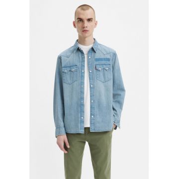 Camasa din denim cu buzunare pe piept