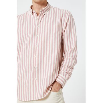 Camasa slim fit cu model in dungi si guler Oxford