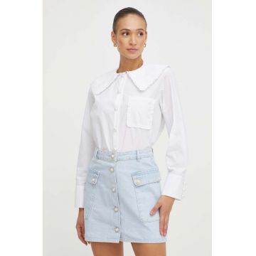 Custommade camasa din bumbac femei, culoarea alb, cu guler clasic, regular
