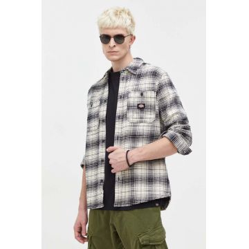Dickies camasa din bumbac barbati, culoarea bej, cu guler clasic, regular