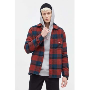 Dickies camasa din lana culoarea rosu, cu guler clasic, relaxed