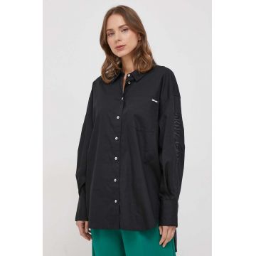 Dkny camasa din bumbac femei, culoarea negru, cu guler clasic, relaxed