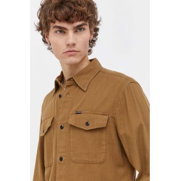 G-Star Raw camasa din bumbac barbati, culoarea maro, cu guler clasic, slim