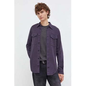 G-Star Raw camasa din bumbac barbati, culoarea violet, cu guler clasic, slim