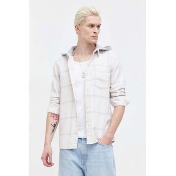 Hollister Co. camasa din bumbac barbati, culoarea bej, cu guler clasic, regular