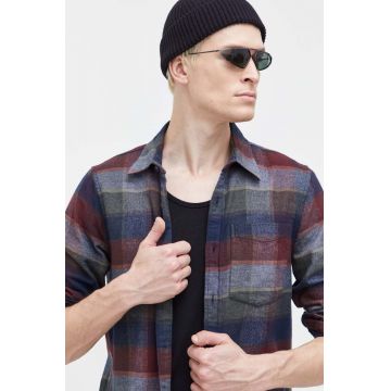 Hollister Co. camasa din bumbac barbati, culoarea bordo, cu guler clasic, regular