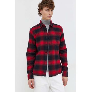 Hollister Co. camasa din bumbac barbati, culoarea rosu, cu guler clasic, regular