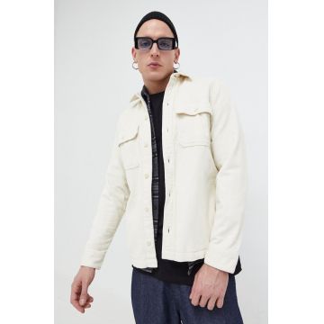Hollister Co. camasa din velur culoarea bej, cu guler clasic, regular