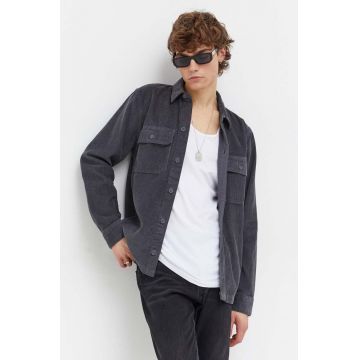 Hollister Co. camasa din velur culoarea gri, cu guler clasic, regular