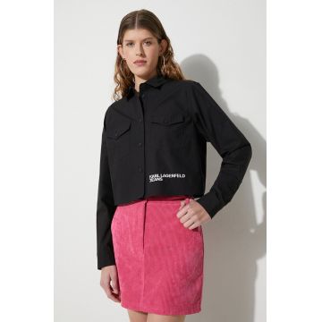 Karl Lagerfeld Jeans camasa din bumbac femei, culoarea negru, cu guler clasic, regular