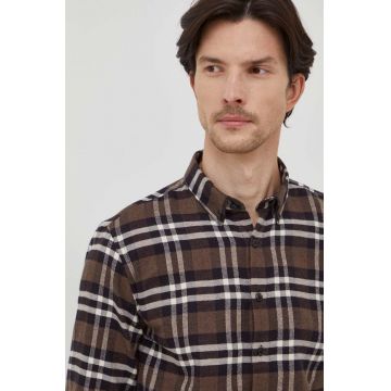 Lindbergh camasa din bumbac barbati, culoarea maro, cu guler button-down, slim