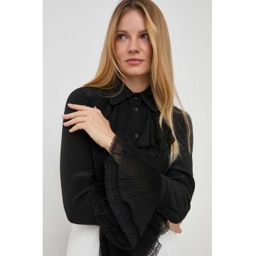 Luisa Spagnoli camasa de matase culoarea negru, cu guler clasic, regular