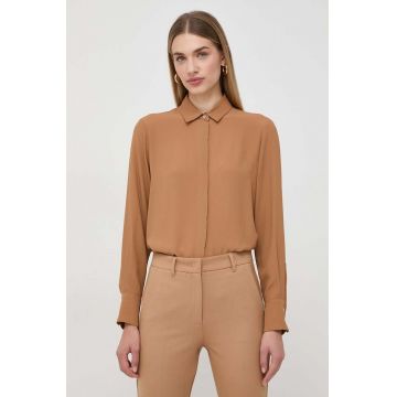 Marella camasa din amestec de matase culoarea maro, cu guler clasic, regular