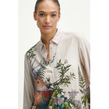 Medicine camasa femei, culoarea bej, cu guler clasic, regular
