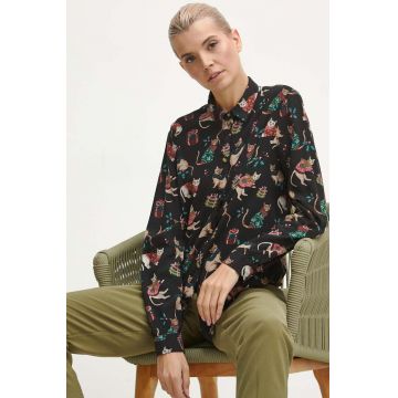 Medicine camasa femei, culoarea negru, cu guler clasic, regular