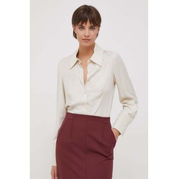 Sisley camasa femei, culoarea bej, cu guler clasic, regular