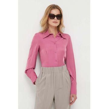 Sisley camasa femei, culoarea roz, cu guler clasic, regular