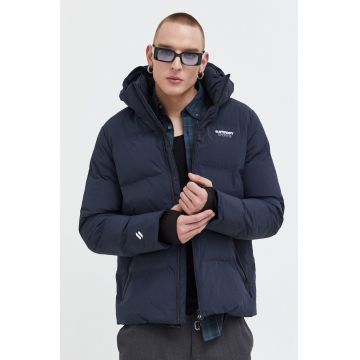 Superdry camasa din bumbac barbati, culoarea albastru marin, cu guler clasic, regular