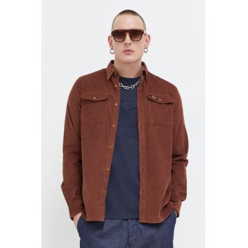 Superdry camasa din velur culoarea maro, cu guler clasic, regular