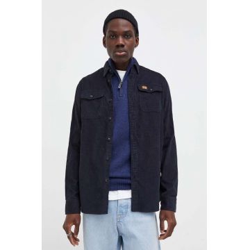 Superdry camasa din velur culoarea negru, cu guler clasic, regular
