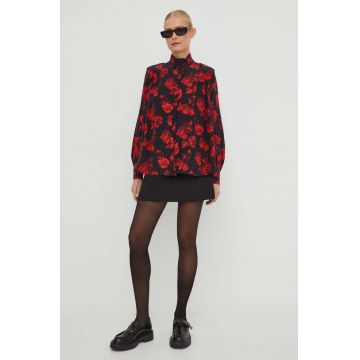 The Kooples camasa de matase culoarea negru, cu guler stand-up, regular