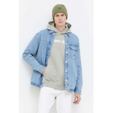 Tommy Jeans camasa jeans barbati, cu guler clasic, relaxed