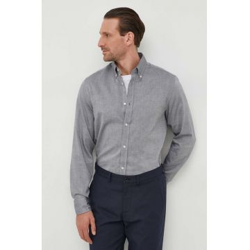 United Colors of Benetton camasa din bumbac barbati, culoarea gri, cu guler button-down, regular