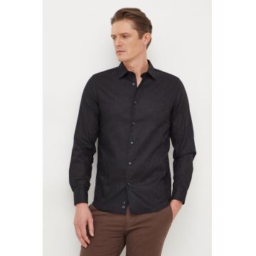 United Colors of Benetton camasa din bumbac barbati, culoarea negru, cu guler clasic, regular