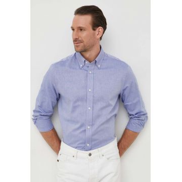 United Colors of Benetton camasa din bumbac barbati, culoarea violet, cu guler button-down, regular