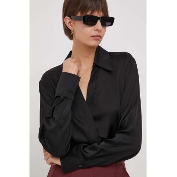 United Colors of Benetton camasa femei, culoarea negru, cu guler clasic, slim
