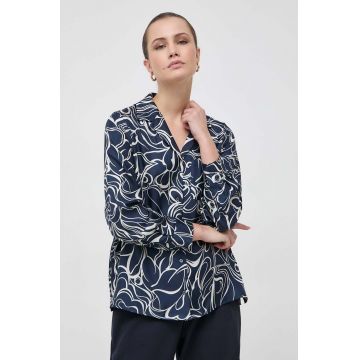 Weekend Max Mara camasa de matase culoarea albastru marin, cu guler clasic, regular