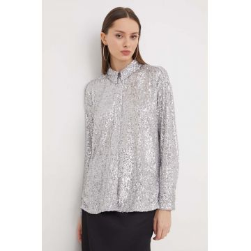 Abercrombie & Fitch camasa femei, culoarea argintiu, cu guler clasic, regular