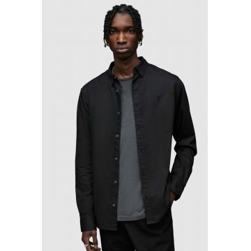 AllSaints camasa barbati, culoarea negru, cu guler button-down, regular