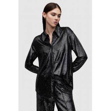 AllSaints camasa Charli femei, culoarea negru, cu guler clasic, relaxed