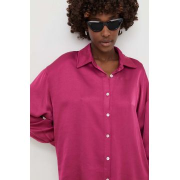 Answear Lab camasa din amestec de matase culoarea roz, cu guler clasic, relaxed